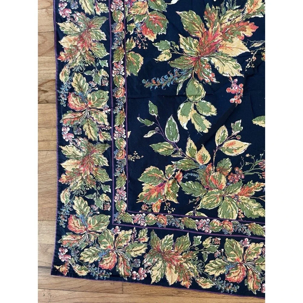 April Cornell Navy Blue Winterberry Cotton Tablecloth 59”x82”